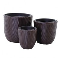Set di 3 vasi tondi HOYA marrone per giardino in polyrattan arredo rattan vaso  8000071950077